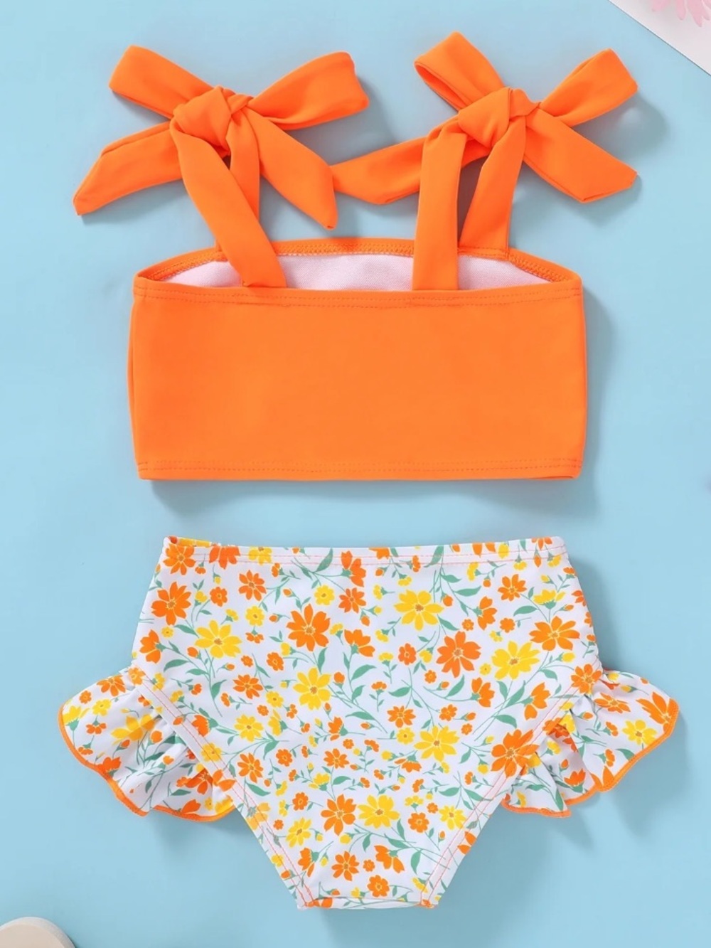 NWT Happy Town Toddler Orange Floral Two Piece Swimsuit-5T/6T - Picture 2 of 10